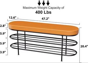lot 49 image: Leather and Metal Shoe Storage Rack and Bench - Green and Black
