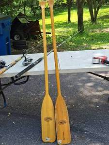 lot 469 image: Lot of (2) Caviness Woodworking Co Feather Brand 60 Wooden OarsPaddles