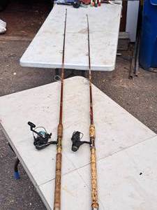 lot 493 image: (2) Fishing Rods - 8 and 8-12 with Open-Faced Reel