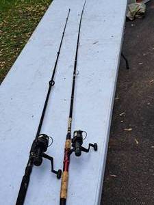lot 529 image: (2) Fishing Rods 6-12 and 7 with Open-Faced Reel