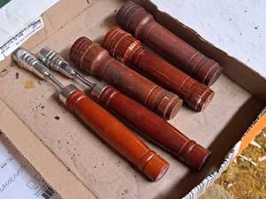 lot 509 image: (3) Wood Handle Flashlights and (2) Telescopic Flex Lines with Magnets