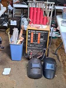 lot 395 image: ACDC Arc Welder with Welding Sticks, Welders Helmets