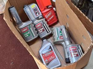 lot 885 image: Lot of (6) Assorted Automotive Chemicals - Gumout Carb Cleaner, Fuel Injection Cleaner, Gas Treatment  Quicksilver 2-Stroke Marine Lubricant