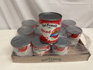 lot 43 image: 12x 28oz Dei Fratelli Diced Tomatoes