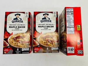 lot 226 image: 3x 8 1.25oz Packets Quaker Instant Oatmeal-Maple Bacon