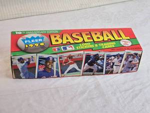 lot 18 image: Box of 1990 Fleer Baseball Logo Stickers & Trading Cards Set - Uncounted