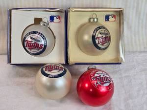 lot 60 image: Minnesota Twins World Champions Christmas Ornaments 1987 and 1991
