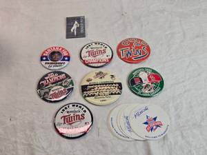 lot 63 image: Lot of Minnesota Twins Pins and Coasters