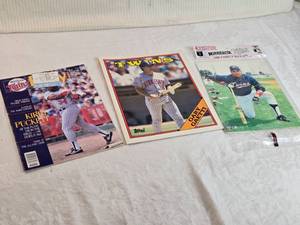 lot 77 image: Lot of Minnesota Twins Baseball Items Puckett, Viola, Hrbek, Gaetti Pictures, Gaetti Folder, 1988 Twins Ticket