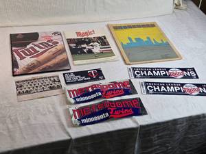 lot 78 image: Lot of Minnesota Twins Memorabilia and Souvenirs - 1977 Team Picture, 1982 Metrodome Guide, Bumper Stickers and More