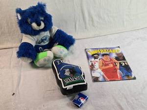 lot 86 image: Lot of Timberwolves Memorabilia Including Plush Toy, #1 Finger and Magazine