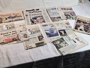 lot 128 image: Lot of Vintage Newspapers Featuring Sports Headlines - Puckett, Mcgwire, Mauer and Others