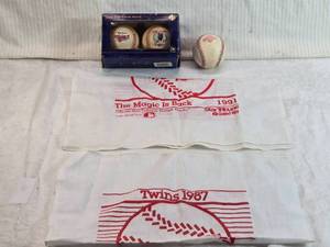 lot 152 image: Minnesota Twins Memorabilia Including Baseballs and Homer Hankies