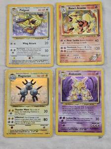 lot 165 image: Lot of Four Vintage Pokmon Trading Cards Blaines Arcanine, Alakazam, Pidgeot, and Magneton