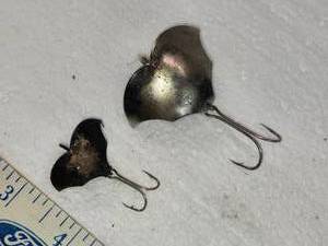 lot 243 image: Vintage Bat Shaped Fishing Lures one Labeled Baby Bat