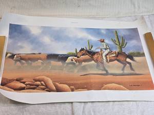 lot 290 image: Lot of 2 C.E. Phelps Limited Edition Prints of a Cowboy and Cattle Scene The prints are numbered, with visible numbers 258750 and 610750, and signed by the artist