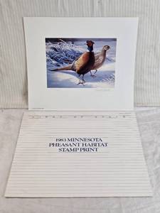 lot 300 image: 1983 Minnesota Pheasant Habitat Stamp Print by Daniel Smith, Signed and numbered 34285460.