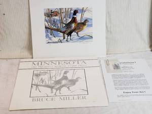 lot 313 image: 1993 Minnesota Pheasant Habitat Stamp Print by Bruce Miller, Signed and numbered 14612500.
