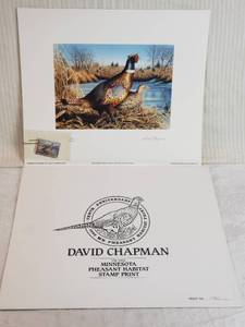 lot 314 image: 1992 Minnesota Pheasant Habitat Stamp Print by David Chapman, Signed and numbered 14612500.