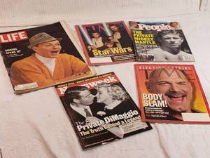 lot 318 image: Lot of Vintage and Modern Magazines such as Life, Time, Newsweek, and People. Frank Sinatra, Star Wars, Mickey Mantle, and Jesse Ventura