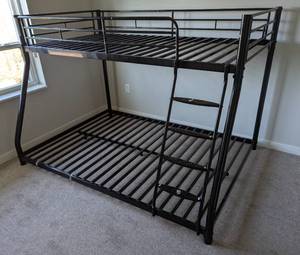 lot 54 image: GODEER Black Heavy Duty Twin over Full Metal Bunk Bed, Easy Assembly with Enhanced Upper-Level Guardrail