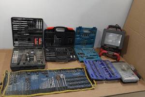 lot 169 image: Assorted Tools - Drill Bits, Light, Sockets