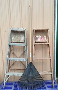 lot 45 image: 4 ft. Ladders(2) and Rake.