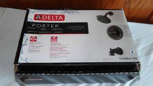 lot 49 image: Delta Porter Tub and Shower Oil Rubbed Bronze.