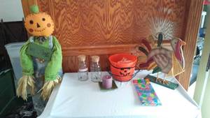 lot 74 image: Seasonal Costumes, Decorations with Rubbermaid 31 gal.