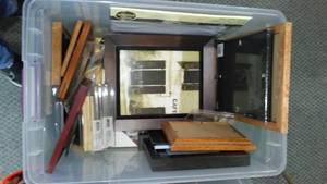 lot 75 image: Assorted Picture frames in Sterilite 66 qt. Covered Tote
