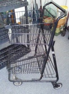 lot 198 image: Shopping Cart.  40 in. T x  26 in. L x 24 in. W.