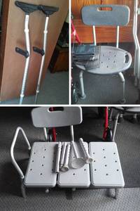 lot 207 image: Assorted Misc. Medical. Walker, Shower Chair, back brace and more.