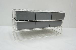 lot 18 image: metal organizing shelf 20x9x10 with 6 plastic drawers