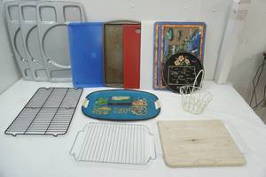 lot 88 image: Large Lot of Serving Trays, Cutting Boards, Cookie Sheet and more