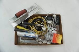 lot 117 image: large hardware lot cement tools, scotchfil, paint rollers, drop cloth and more