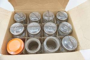 lot 120 image: Vintage Canning Jars with Glass Lids