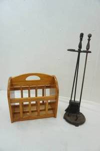 lot 220 image: Magazine Rack & Fireplace Tools