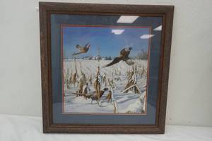 lot 177 image: A Touch Of Winter-Pheasants by David Maass