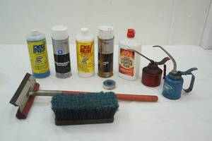 lot 208 image: Oil Cans, Lighter Fluid, Poli Prep, Poli Glow, aerosol glass cleaner