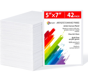 lot 118 image: Brand New Simetufy 42 Pack of 5x7 Flat Canvas Boards for Painting