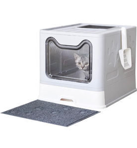 lot 120 image: Brand New Medario Cat Litter Box with Litter Mat and Scoop Large Foldable Litter Box with Lid