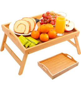 lot 129 image: Brand New Topulors Bamboo Bed Tray with Folding Legs 15.7x11.8 Portable Breakfast Table For Bed