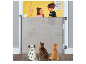 lot 140 image: Brand New Veraste Retractable Baby Gate Mesh 33 Tall 55 Wide White