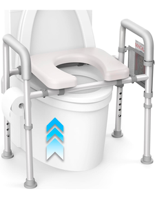 lot 149 image: Brand New Agrish raised Toilet Set with Handles 350lb Weight Limit Gray $75.99 Retail