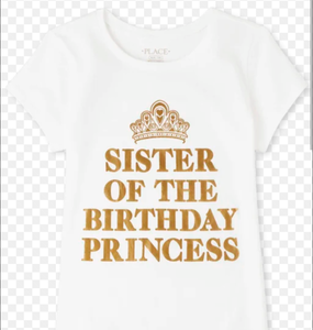 lot 162 image: Brand New Childrens Place Sister of The Birthday Princess T-Shirt Size Large