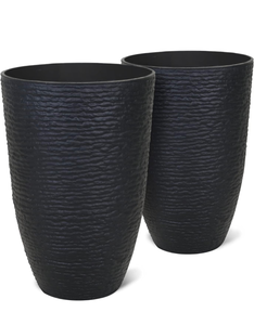 lot 180 image: Brand New Worth Garden 21 High Tall Planters 2pk Round Black Flower Pots For Outdoor Plants or Trees $99.99