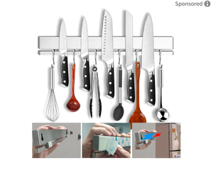 lot 187 image: Brand New YiiYiin 17 Premium 304 Stainless Steel Double Sided Magnetic Strip Knife and Utensil Holder for Wall or Fridge