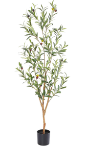 lot 102 image: Brand New Olive Tree Artificial Indoor, 4ft Tall Silk Faux Olive Tree with Planter