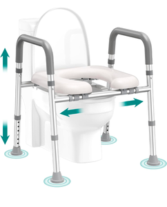 lot 203 image: Brand New Soundfuse Toilet Seat Risers with Handles Adjustable Height and Width 400lb Limit $79.99 Retail