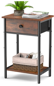 lot 206 image: Brand New Furologee End Table with Storage Shelf and Fabric Drawer 2 Tiers Brown